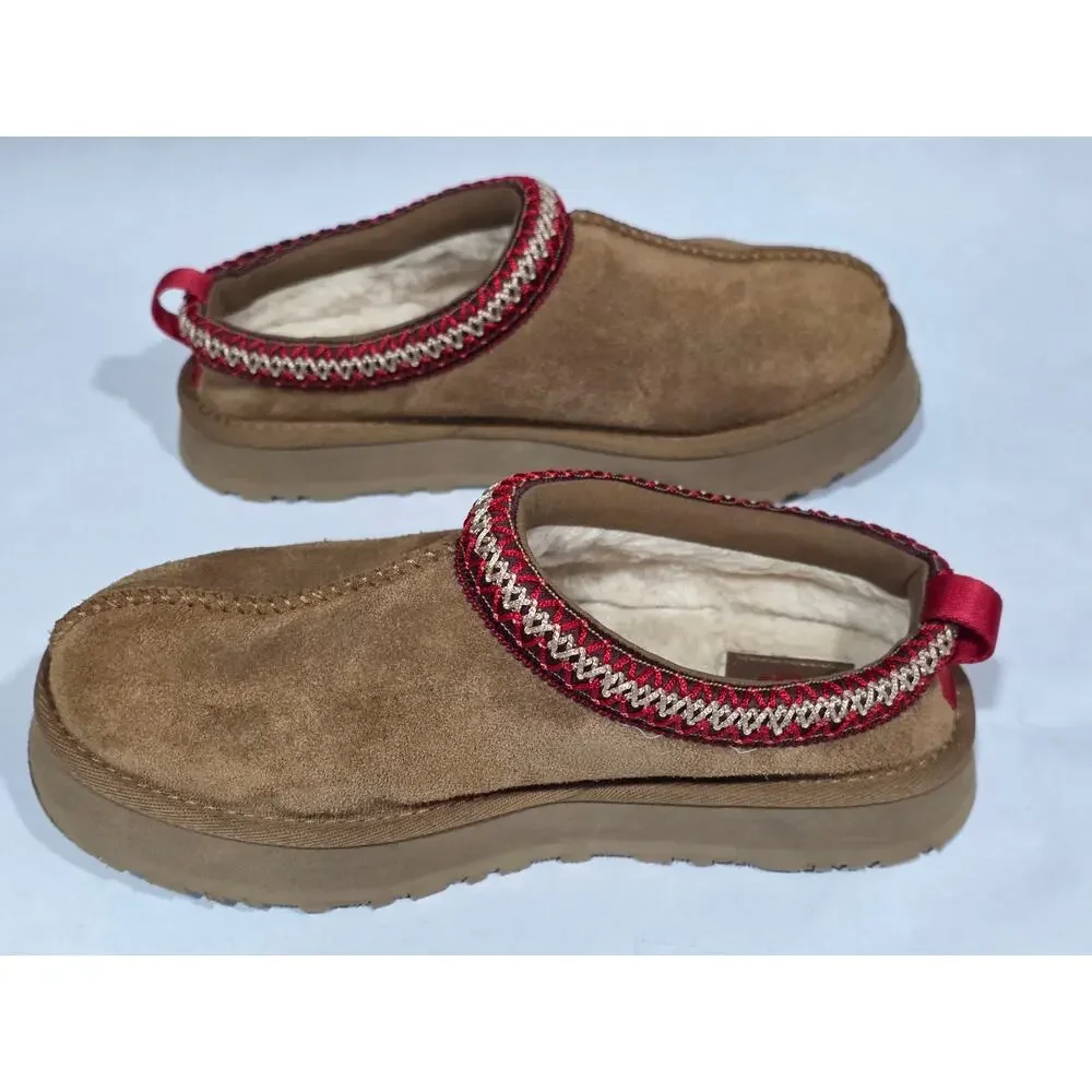 UGG Tazz Kids Big Kid Size 3 Chestnut Suede Clog Red Trim Slippers